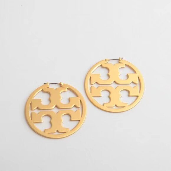 Tory Burch Miller Logo Gold Hoop Earrings - Picture 3 of 4